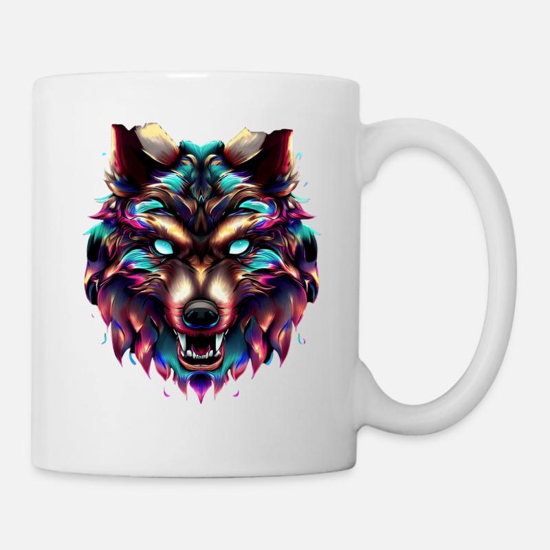 Wolf's Head Synthwave Wolf - Mug - white