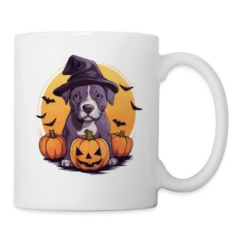 Halloween Witch Hat Pumpkin Dog American Staffie - Mug - white - Right