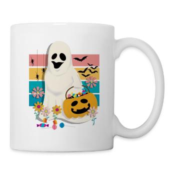 Groovy flower ghost holding pumpkin with candy - Mug - white - Right