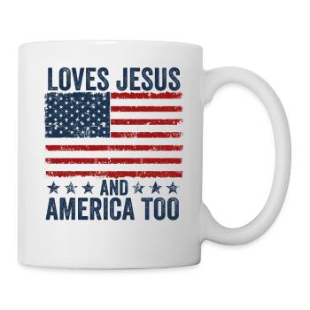 Loves Jesus and America Too God Christian - Mug - white - Right