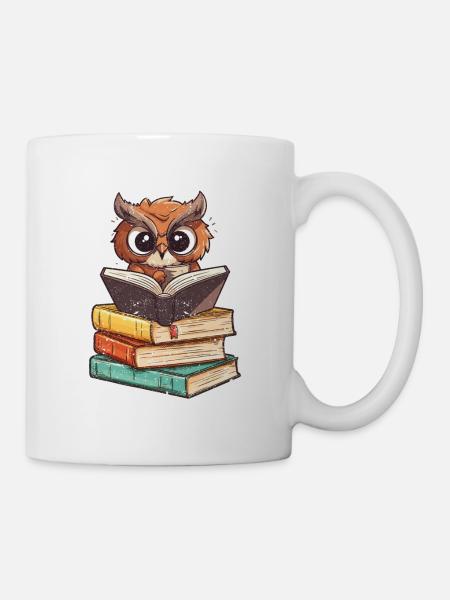 Lustige Leseeule Bücherwurm Buchliebhaber - Tasse - Weiß