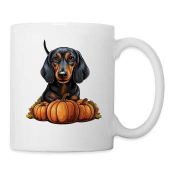 Dackel Hund Kürbis Lazy Halloween Party Kostüm - Tasse - Weiß - Rechts
