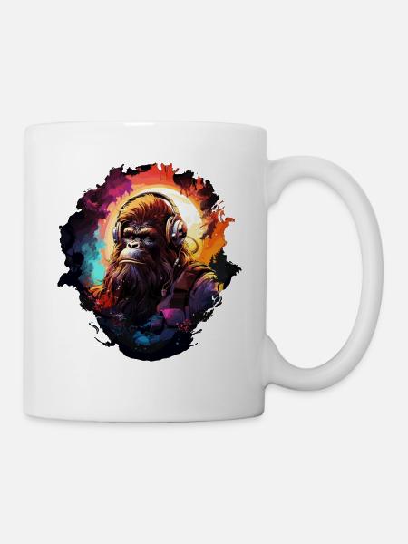 Bigfoot, Affe, Affe Design - Buntes Tier mit - Tasse - Weiß