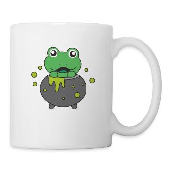 Frosch Happy Halloween Hexenkessel Fledermaus - Tasse - Weiß - Rechts