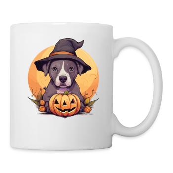 Halloween Witch Hat Pumpkin Dog American Staffie - Mug - white - Right