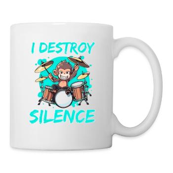 I Destroy Silence Affe Schlagzeug Trommeln - Tasse - Weiß - Rechts