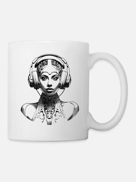 Elektro-Beats Fashion: Trendiges Musik-T-Shirt - Tasse - Weiß