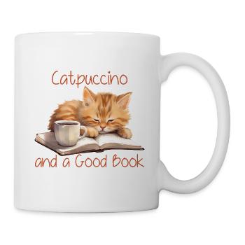 Catpuccino And A Good Book - Bücherwurm und Katzen - Tasse - Weiß - Rechts