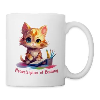 "Meowsterpiece Of Reading" Katzen Bücherliebhaber - Tasse - Weiß - Rechts