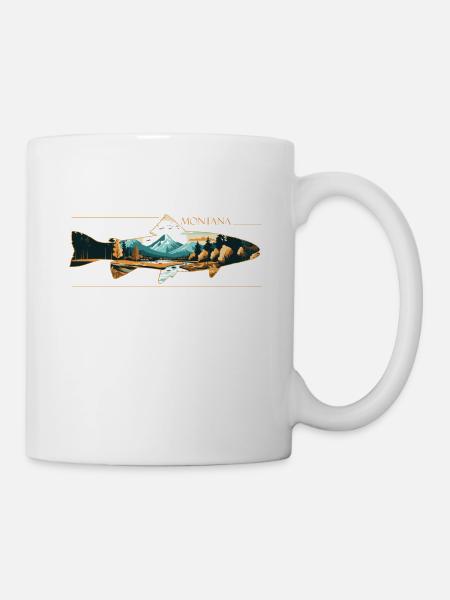 Pêche à la mouche dans le Montana Paysage panoramique rétro - Mug blanc - blanc