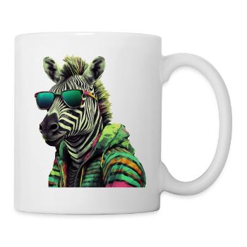 Zebra mit Sonnenbrille Bunt Coole Zebras Afrika - Tasse - Weiß - Rechts