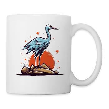Héron cendré ou cigogne et soleil rouge - Mug blanc - blanc - Droite