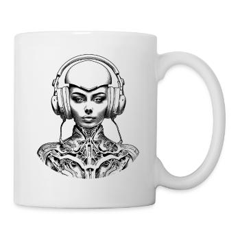 Sci-Fi T-Shirt: Rasierter Kopf und Kopfhörer - Tasse - Weiß - Rechts