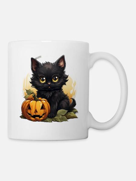Black Cat Halloween Pumpkin - Cat - Tasse - Weiß