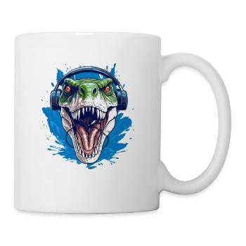 Cooler Dino mit Kopfhörer für Dino Fan - Tasse - Weiß - Rechts