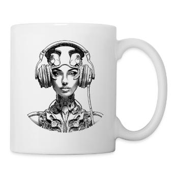 Cooles Sci-Fi Cyborg Porträt-Shirt für Musikfans - Tasse - Weiß - Rechts