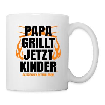 Papa Grillt Jetzt Kinder Satzzeichen Spruch - Tasse - Weiß - Rechts