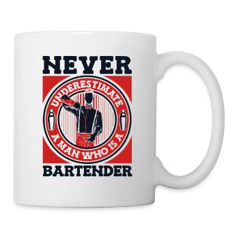 Ne sous-estimez jamais un homme qui est barman - Mug blanc - blanc - Droite