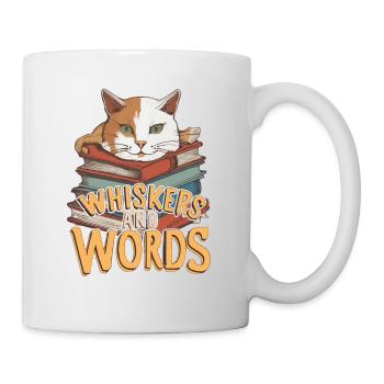Whiskers and Words': Where curiosity about cosiness - Mug - white - Right