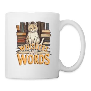 Whiskers and Words': Where curiosity about cosiness - Mug - white - Right