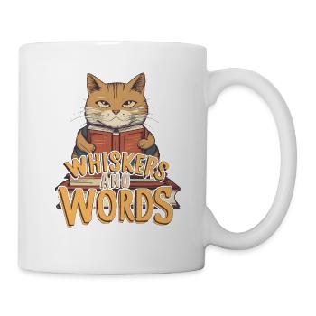 Whiskers and Words': Where curiosity about cosiness - Mug - white - Right