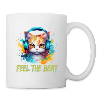 Niedliche Katze mit Kopfhörer - Tasse - Weiß - Rechts