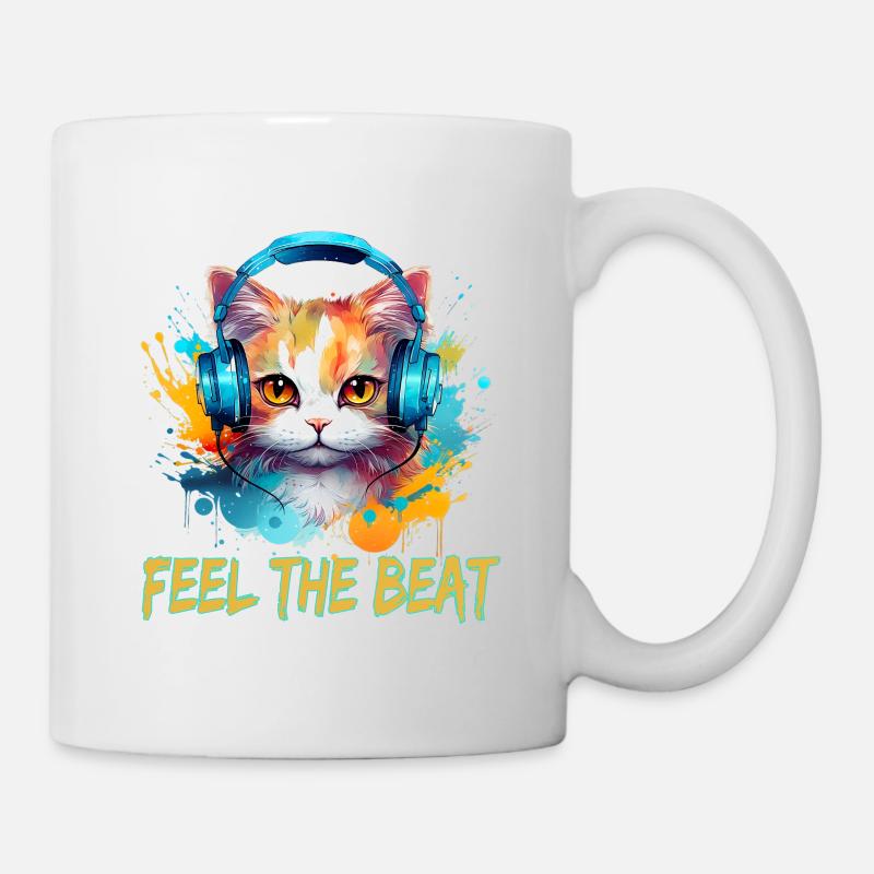 Niedliche Katze mit Kopfhörer - Tasse - Weiß