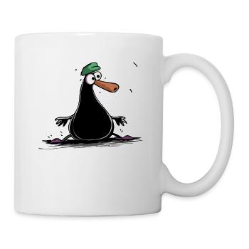 Der Balance-Akt eines lustigen Cartoon Vogel - Tasse - Weiß - Rechts