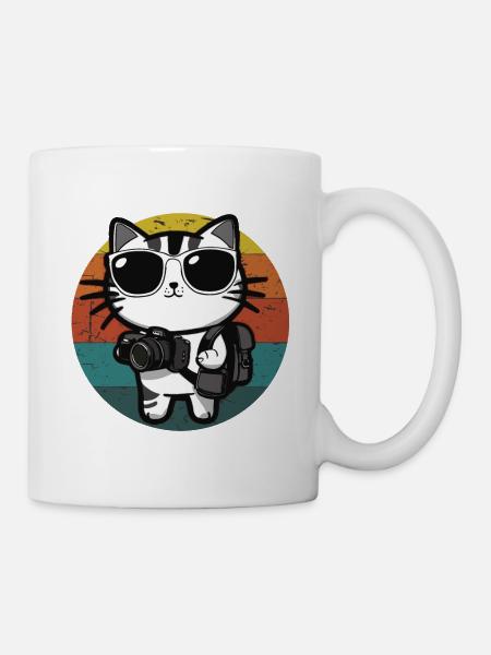 Cat with sunglasses going on a trip - Mug - white
