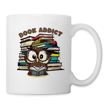 Eule liest Bücher - Book Addict - Tasse - Weiß - Rechts