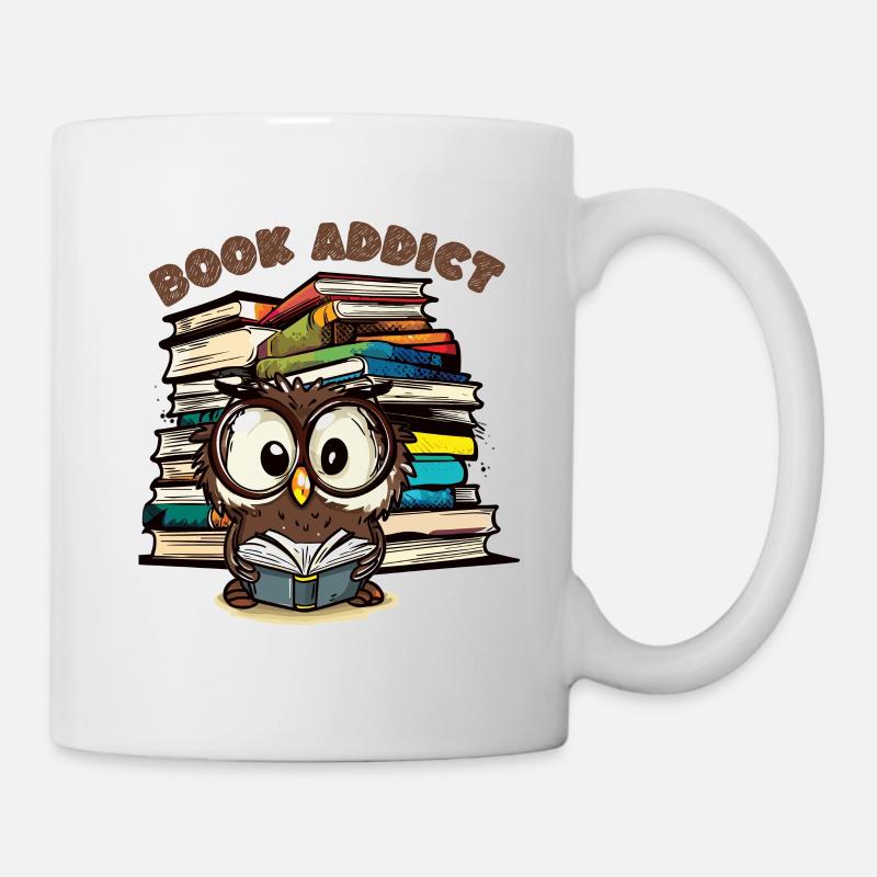 Eule liest Bücher - Book Addict - Tasse - Weiß