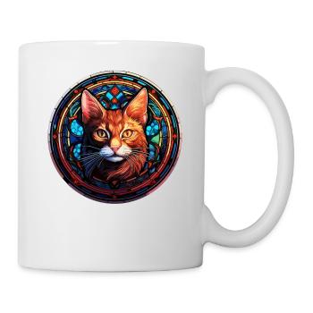Glasmalerei - Lustiges Heiliges Katzendesign - Tasse - Weiß - Rechts