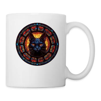 Glasmalerei - Stilvolle bunte Katze - Tasse - Weiß - Rechts