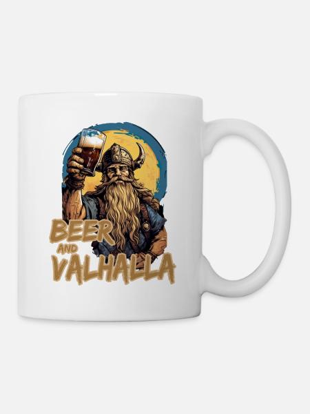 Beer And Valhalla Wikinger - Tasse - Weiß