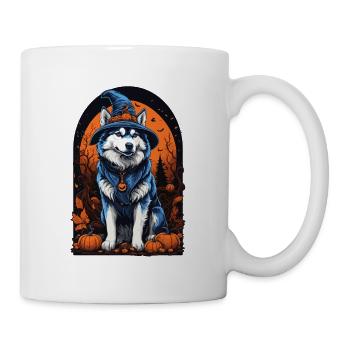 Husky sibérien avec chapeau de sorcière Halloween Husky - Mug blanc - blanc - Droite