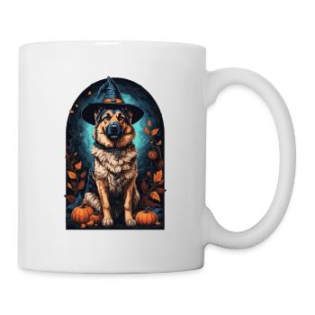 Berger allemand avec chapeau de sorcière Halloween - Mug blanc - blanc - Droite