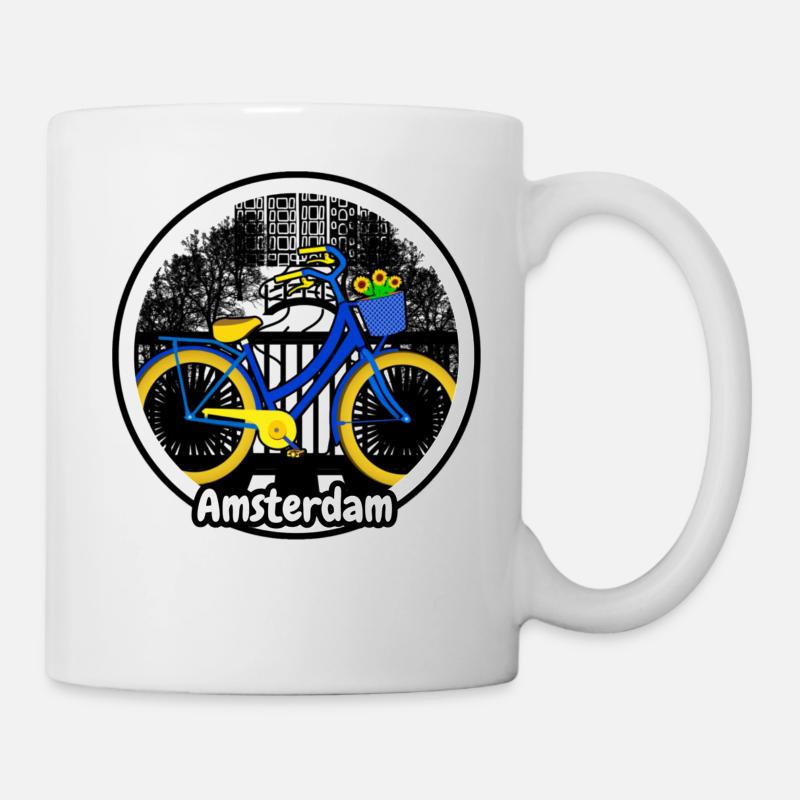 Motif de vacances d’Amsterdam avec un vélo sur le pont - Mug blanc - blanc