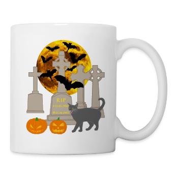 Halloween, Chat, Citrouille, Chauve-souris, Croix celtique - Mug blanc - blanc - Droite