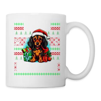 Niedliches Dackel Hund Weihnachtsdesign - Merry Woofma - Tasse - Weiß - Rechts