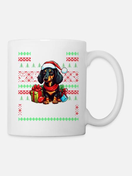 Dackel Hund Lustige Weihnachten Hässlicher Pullover - Tasse - Weiß