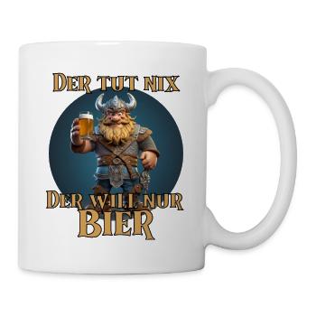 Lustiger Wikinger, er tut nix, der will nur bier - Tasse - Weiß - Rechts