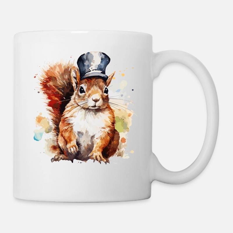 Aquarell Eichhörnchen Eisenbahner - Tasse - Weiß