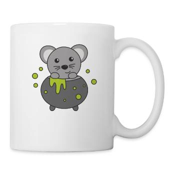 Maus Happy Halloween Hexenkessel Fledermaus - Tasse - Weiß - Rechts