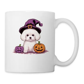 Halloween Witch Hat Pumpkin Dog Bichon Frise - Mug - white - Right