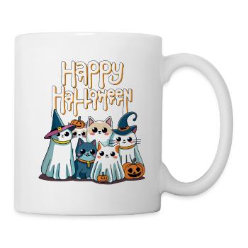 Niedliche Katzen feiern Halloween mit Katzenmama - Tasse - Weiß - Rechts
