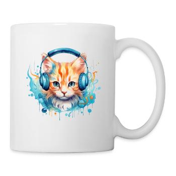 Niedliche Katze mit Kopfhörer Katzenmusik - Tasse - Weiß - Rechts