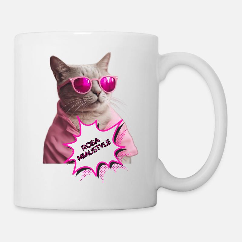 Rosa Miaustyle - Tasse - Weiß