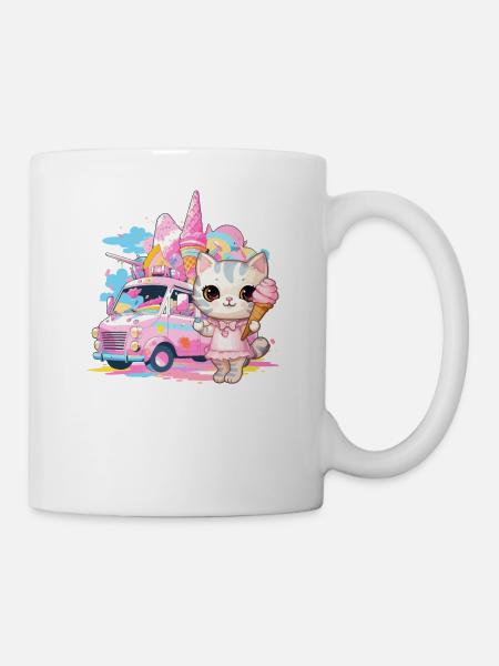 Katze Kätzchen-Mädchen Eisdielen Dessert-Eiscreme - Tasse - Weiß