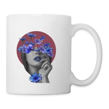 Abstraktes Porträt, Kornblumen - Tasse - Weiß - Rechts