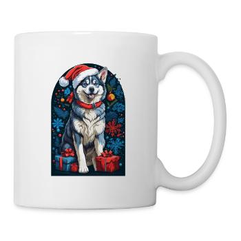 Lustiger Siberian Husky Mit Weihnachtsmannmütze - Tasse - Weiß - Rechts